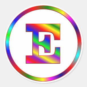 Sticker Rond Lettre E arc-en-ciel