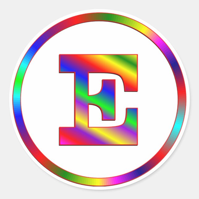 Sticker Rond Lettre E arc-en-ciel (Devant)
