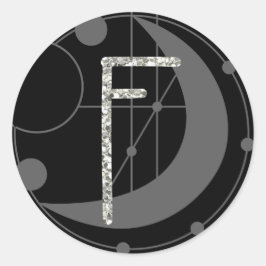 Sticker Rond Lettre F Rune Monogramme géométrique Lune Noire