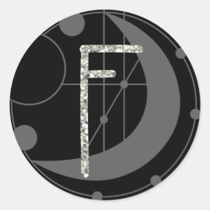 Sticker Rond Lettre F Rune Monogramme géométrique Lune Noire