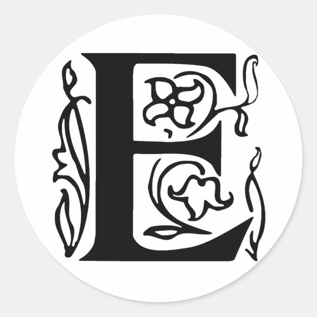 Sticker Rond Lettre fantaisie E (Devant)