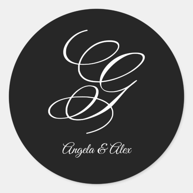 Sticker Rond Lettre fantaisie mariage G Monogramme (Devant)