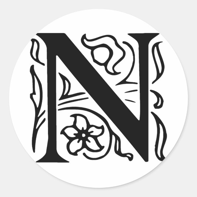 Sticker Rond Lettre fantaisie N (Devant)