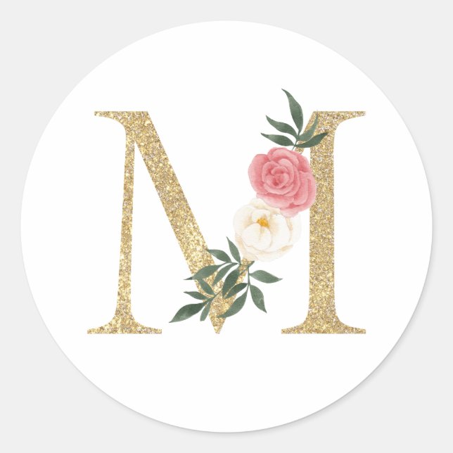 Sticker Rond LETTRE FAUX GOL M BLANC MONOGRAPHIQUE Floral (Devant)
