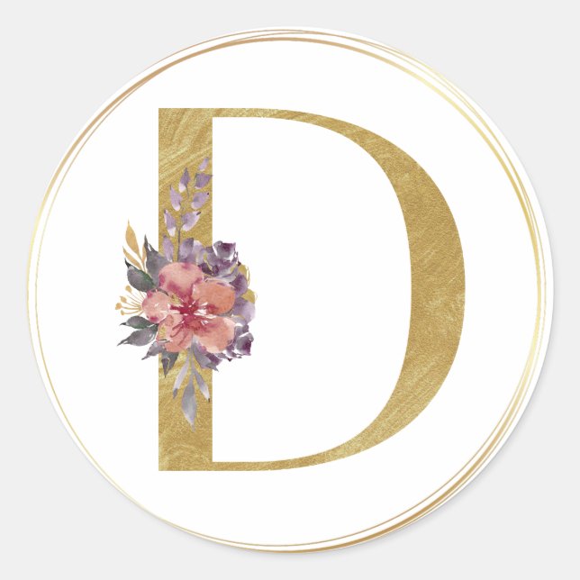 Sticker Rond LETTRE Florale D MONOGRAPHE OR Sceau (Devant)