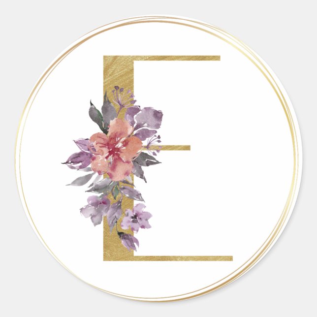 Sticker Rond LETTRE Florale D'OR E Sceau MONOGRAPHIQUE (Devant)