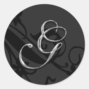Sticker Rond LETTRE G MONÂTRE Mariage NOIR Enveloppe Sceau