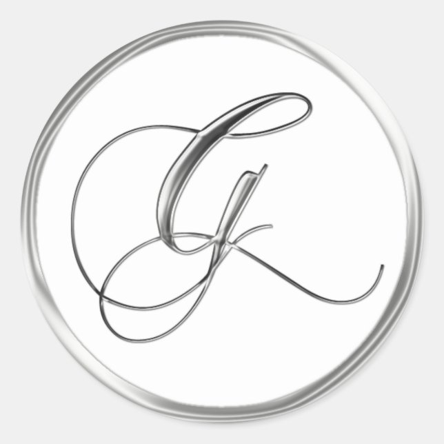 Sticker Rond Lettre G Monogramme Sliver Sur Sceau Mariage Blanc (Devant)