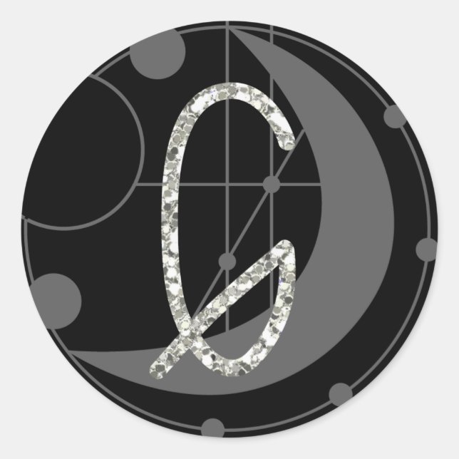 Sticker Rond Lettre G Rune Runogramme Lune géométrique Noir (Devant)