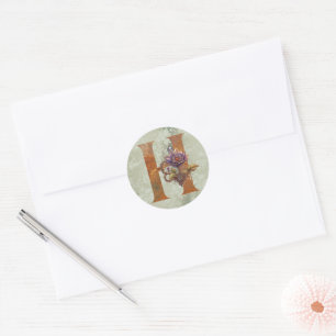 Sticker Rond Lettre H Florale Steampunk Vintage