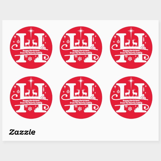 Sticker Rond Lettre H Monogramme Nom de famille initial Salutat (Feuille)