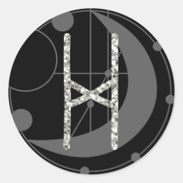 Sticker Rond Lettre H Rune Runogramme Lune géométrique Noir