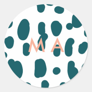 Sticker Rond lettre homme monogramme pastel orange pois bleu