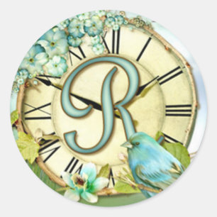 Sticker Rond lettre initiale blanche de merisier bleu intempore