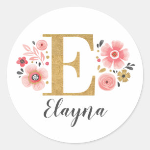 Sticker Rond Lettre initiale E rose or