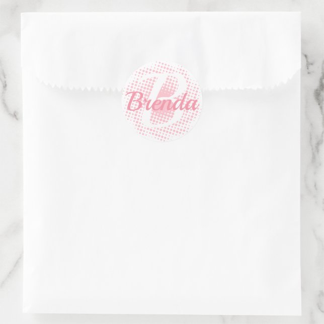 Sticker Rond Lettre initiale rose Nom personnalisé (Sac)
