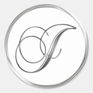 Sticker Rond LETTRE J MONÂTRE ESPÈCE SUR SCEAU Mariage BLANC