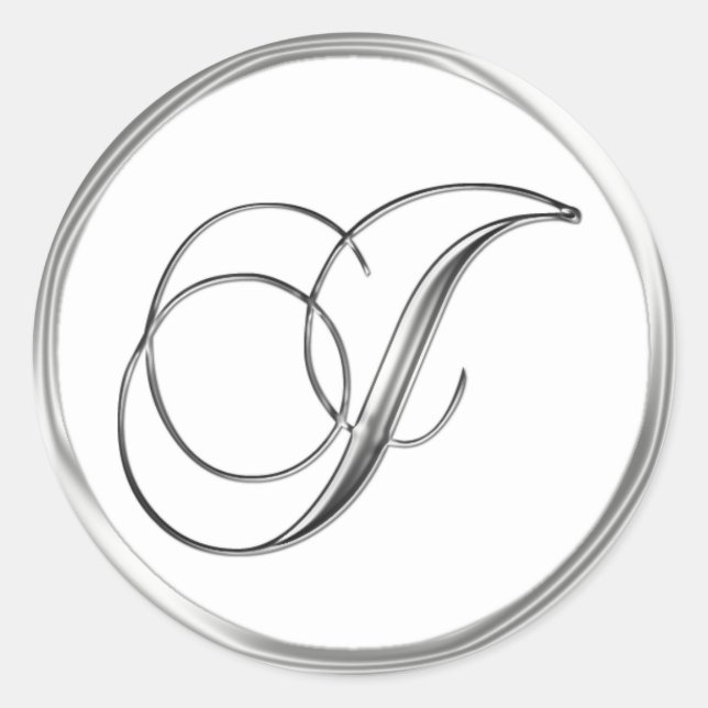 Sticker Rond LETTRE J MONÂTRE ESPÈCE SUR SCEAU Mariage BLANC (Devant)