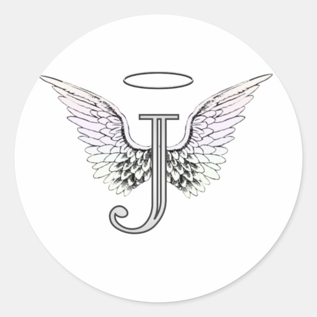 Sticker Rond Lettre J Monogramme initial avec ailes angéliques  (Devant)