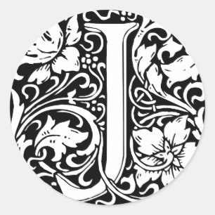 Sticker Rond Lettre J Monogramme médiéval Vintage initial
