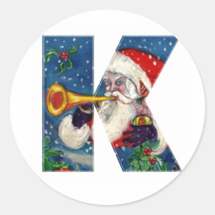 STICKER ROND LETTRE K DE NOËL / SANTA CLAUS BUGLER