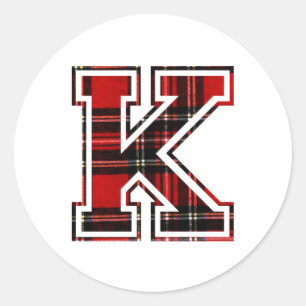 Sticker Rond Lettre K Prénom Monogramme Tartan initial Imprimer