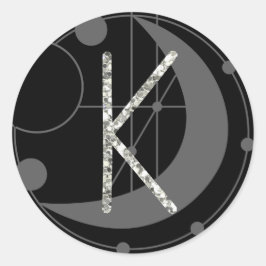 Sticker Rond Lettre K Rune Runogramme Lune géométrique Noir