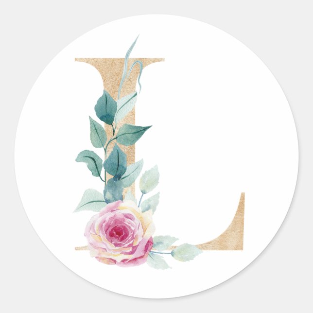 Sticker Rond Lettre L aquarelle avec roses (Devant)