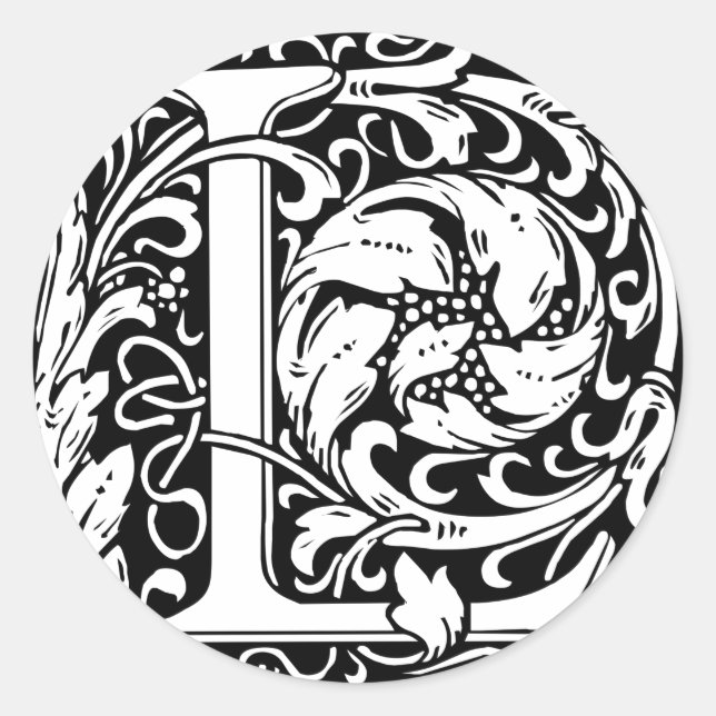 Sticker Rond Lettre L Monogramme médiéval Art Nouveau (Devant)