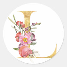 Lettre L monogramme or avec fleurs