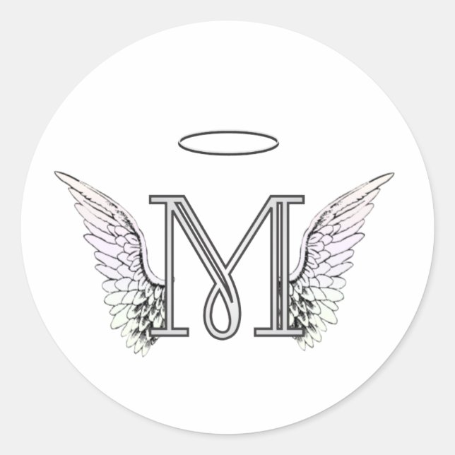 Sticker Rond Lettre M Monogramme initial avec ailes angéliques  (Devant)