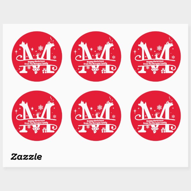 Sticker Rond Lettre M Monogramme Nom de famille initial Salutat (Feuille)