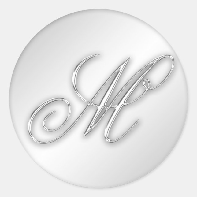 Sticker Rond Lettre M script initial faux argent monogramme fav (Devant)