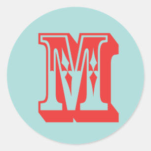 Sticker Rond Lettre M style carnaval monogramme première préfér