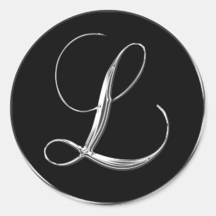Sticker Rond Lettre monogramme L Sliver sur sceau Mariage noir