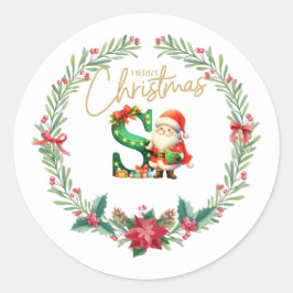 Sticker Rond Lettre monogramme S, couronne de Noël avec indice 