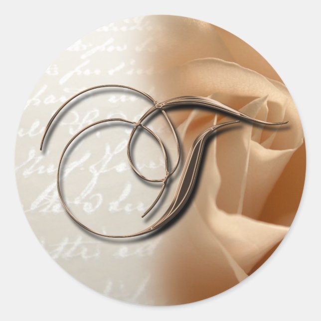 Sticker Rond Lettre monogramme T Mariage Enveloppe Sceau (Devant)