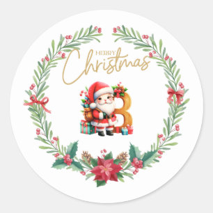 Sticker Rond Lettre monographie B, couronne de Noël avec le Pèr