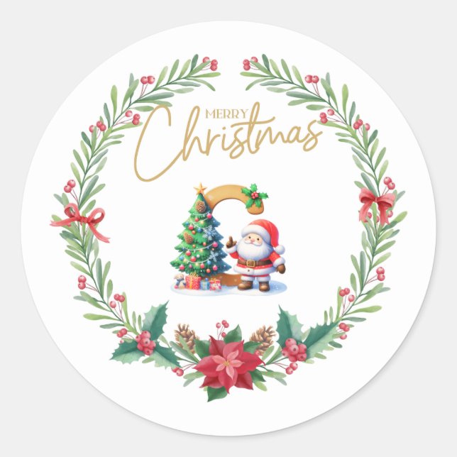 Sticker Rond Lettre monographie C, couronne de Noël avec le Pèr (Devant)