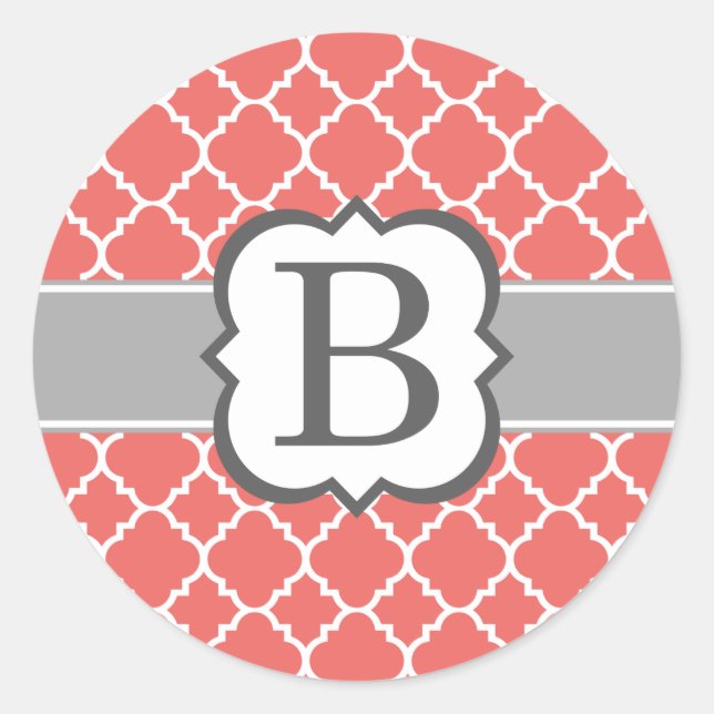 Sticker Rond LETTRE MONOGRAPHIQUE BLANC DE CORail B QUATREFEIL (Devant)