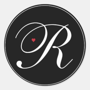 Sticker Rond LETTRE MONOGRAPHIQUE Élégante R avec coeur