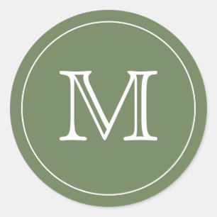 STICKER ROND LETTRE MONOGRAPHIQUE NOIR VERT DE FORÊT D'OLIVE