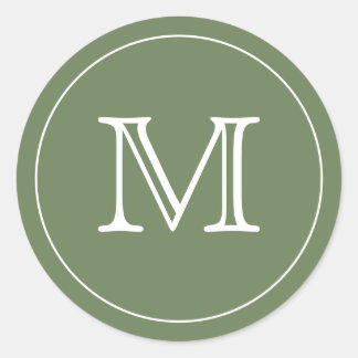 STICKER ROND LETTRE MONOGRAPHIQUE NOIR VERT DE FORÊT D'OLIVE