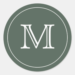 Sticker Rond LETTRE MONOGRAPHIQUE NOIRE SAGE VERT personnalisée