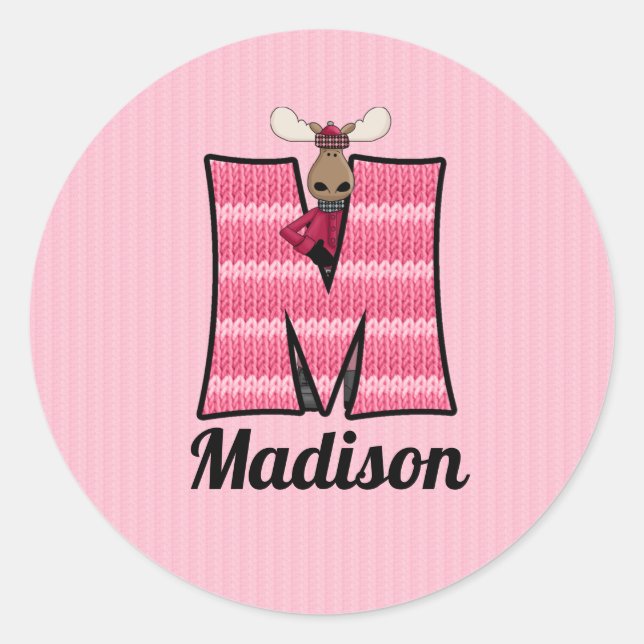 STICKER ROND LETTRE MONOGRAPHIQUE ROSE M (Devant)