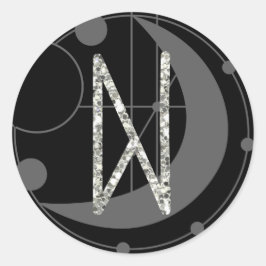 Sticker Rond Lettre N Rune Runogramme Lune géométrique Noir