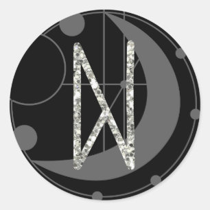 Sticker Rond Lettre N Rune Runogramme Lune géométrique Noir