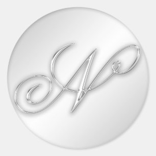 Sticker Rond Lettre N script initial faux argent monogramme fav