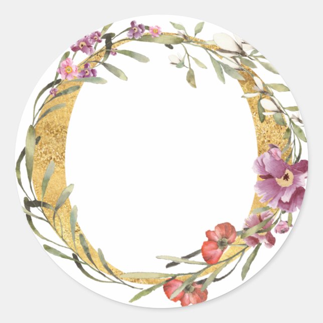Sticker Rond Lettre O monogramme or avec fleur (Devant)