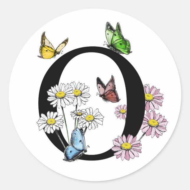 Sticker Rond LETTRE O MONOGRAPHIQUE BROUILLON D'Aquarelle Flora (Devant)